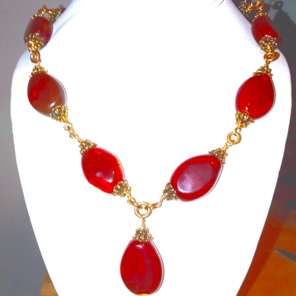 Authentic Very Rare Find Vintage Chanel Maison Gripoix Red Poured Glass Choker